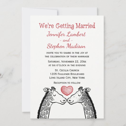 Rode Bourgondische bruiloft Giraffe liefde hart Ca Kaart (Voorkant)