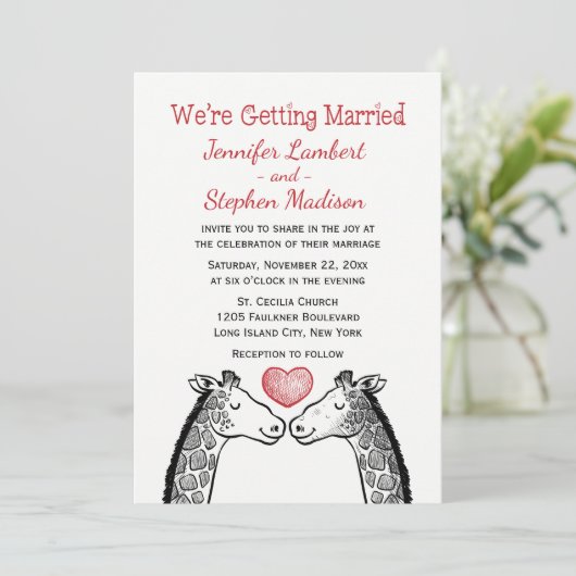 Rode Bourgondische bruiloft Giraffe liefde hart Ca Kaart (Staand voorkant)