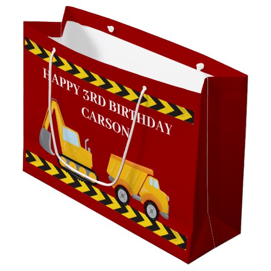 Rode Bouw Truck Jongens Custom Kids Verjaardag Groot Cadeauzakje (Voorkant Gekanteld)