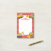 Rode Bouwtrucks Gepersonaliseerde Mitzvah Post-it® Notes (Op bureau)
