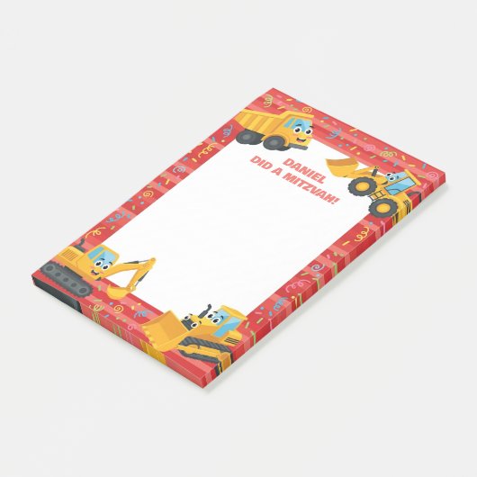 Rode Bouwtrucks Persoonlijke Mitzvah Post-it® Notes (Schuin)