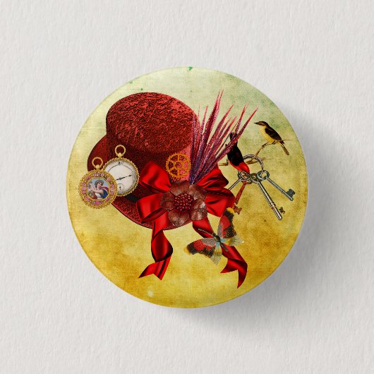 Rode bovenste vliegenbroekhorloge Steampunk Art Ronde Button 3,2 Cm (Voorkant)