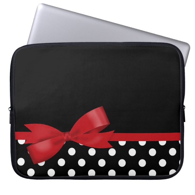 Rode Bow Black en White Polka Dots Laptop Sleeve (Voorkant)