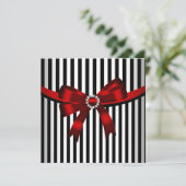 Rode Bow Black White Stripe Birthday Party (3) Kaart (Staand voorkant)