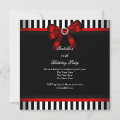 Rode Bow Black White Stripe Birthday Party (3) Kaart (Achterkant)