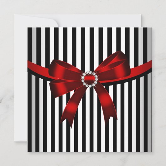 Rode Bow Black White Stripe Birthday Party (3) Kaart (Voorkant)