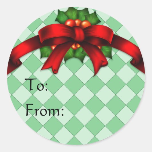 Rode Bow en Holly Gift Label Stickers (Voorkant)