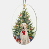 Rode Bow Gele Labrador Retriever Kerstmis Keramisch Ornament (Links)