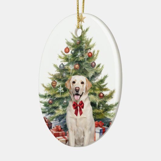 Rode Bow Gele Labrador Retriever Kerstmis Keramisch Ornament (Links)