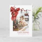 Rode Bow Kerstkaart Coquette Vakantie Kaart (Staand voorkant)