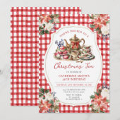 Rode Bow Kerstthee Volwassen Verjaardagsfeest Bloe Kaart (Voorkant / Achterkant)