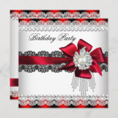 Rode Bow Pearl Pearl Birthday Partij 2 Kaart (Voorkant / Achterkant)