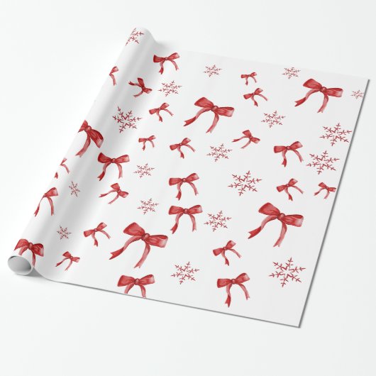 Rode Bow Rode Sneeuwvlok Kerst Wrapping Papier (Uitgerold)