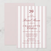 Rode Bow Roze Gestreepte Bruids Douche Uitnodiging (Voorkant / Achterkant)