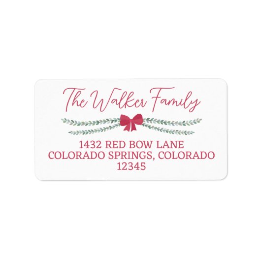 Rode Bow-versierde Garland Kerstmis Etiket (Voorkant)