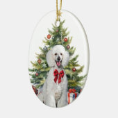 Rode Bow Witte Standaard Poedel Hond Kerstmis Keramisch Ornament (Links)