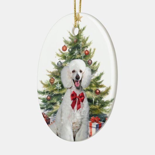Rode Bow Witte Standaard Poedel Hond Kerstmis Keramisch Ornament (Links)