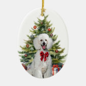Rode Bow Witte Standaard Poedel Hond Kerstmis Keramisch Ornament (Voorkant)