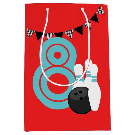 Rode Bowling Verjaardag Gift Bag Medium Cadeauzakje (Voorkant)