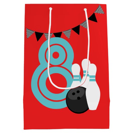 Rode Bowling Verjaardag Gift Bag Medium Cadeauzakje (Achterkant)
