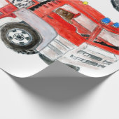 Rode-brandblusmotor, brandweerillustratie cadeaupapier (Hoek)