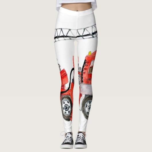 Rode-brandblusmotor, brandweerillustratie leggings (Voorkant)