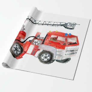 Rode brandblusmotor, illustratie brandweerwagen cadeaupapier