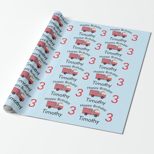 Rode Brandweeralarm Brandweerwagen Verjaardagsbeno Cadeaupapier (Uitgerold)