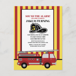 Rode brandweerauto brandweerman kind 5e verjaardag briefkaart