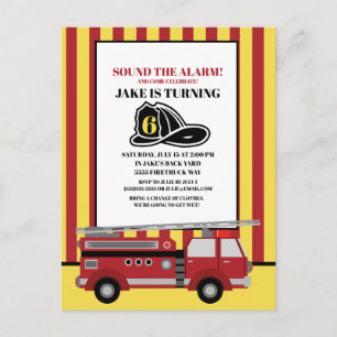Rode brandweerauto brandweerman kind 6de verjaarda briefkaart