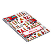 Rode brandweerauto en brandweerlieden notitieboek (Rechterzijde)