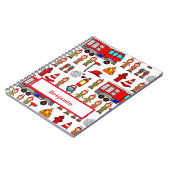 Rode brandweerauto en brandweerlieden notitieboek (Linkerzijde)