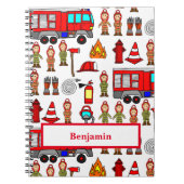 Rode brandweerauto en brandweerlieden notitieboek (Voorkant)