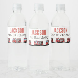 Rode brandweerauto feestdecoratie | Aangepaste kin Waterfles Etiket