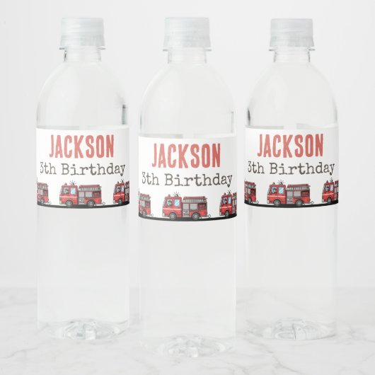 Rode brandweerauto feestdecoratie | Aangepaste kin Waterfles Etiket (Flessen)