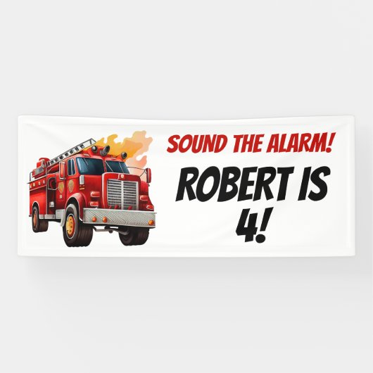 Rode brandweerauto Geluid de Alarm Naam kind Leeft Spandoek (Horizontaal)