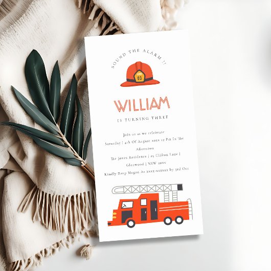 Rode brandweerauto motor kinder verjaardagsuitnodi bedankkaart