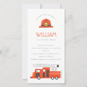 Rode brandweerauto motor kinder verjaardagsuitnodi bedankkaart (Voorkant)