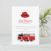 Rode brandweerauto motor kinderen elke leeftijd ve bedankkaart (Staand voorkant)