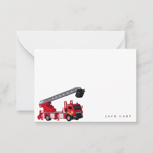 Rode brandweerauto verjaardagsfeestje notitiekaartje (Voorkant)
