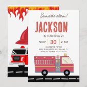 Rode brandweerman en alarm brandweerwagen kaart (Voorkant / Achterkant)