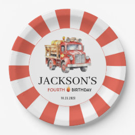 Rode brandweerwagen brandweerman jongen verjaardag papieren bordje