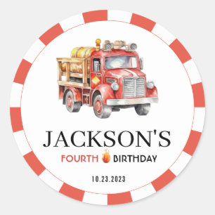 Rode brandweerwagen brandweerman jongen verjaardag ronde sticker
