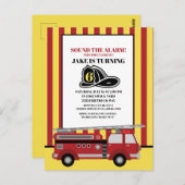 Rode brandweerwagen brandweerman kind 6e verjaarda briefkaart (Voorkant / Achterkant)