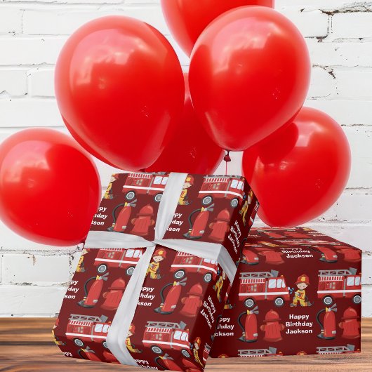 Rode Brandweerwagen Douane Kinder Brandbestrijding Cadeaupapier