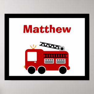 Rode brandweerwagen gepersonaliseerde naam muurkun poster