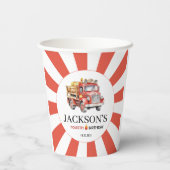 Rode brandweerwagen jongen verjaardagsfeestje papi papieren bekers (Achterkant)