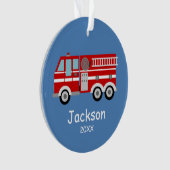 Rode Brandweerwagen Kinder Gepersonaliseerde Kerst Ornament (voorkant)