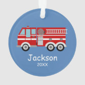 Rode Brandweerwagen Kinder Gepersonaliseerde Kerst Ornament (achterkant)