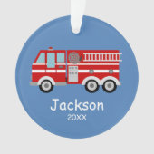 Rode Brandweerwagen Kinder Gepersonaliseerde Kerst Ornament (voorkant)